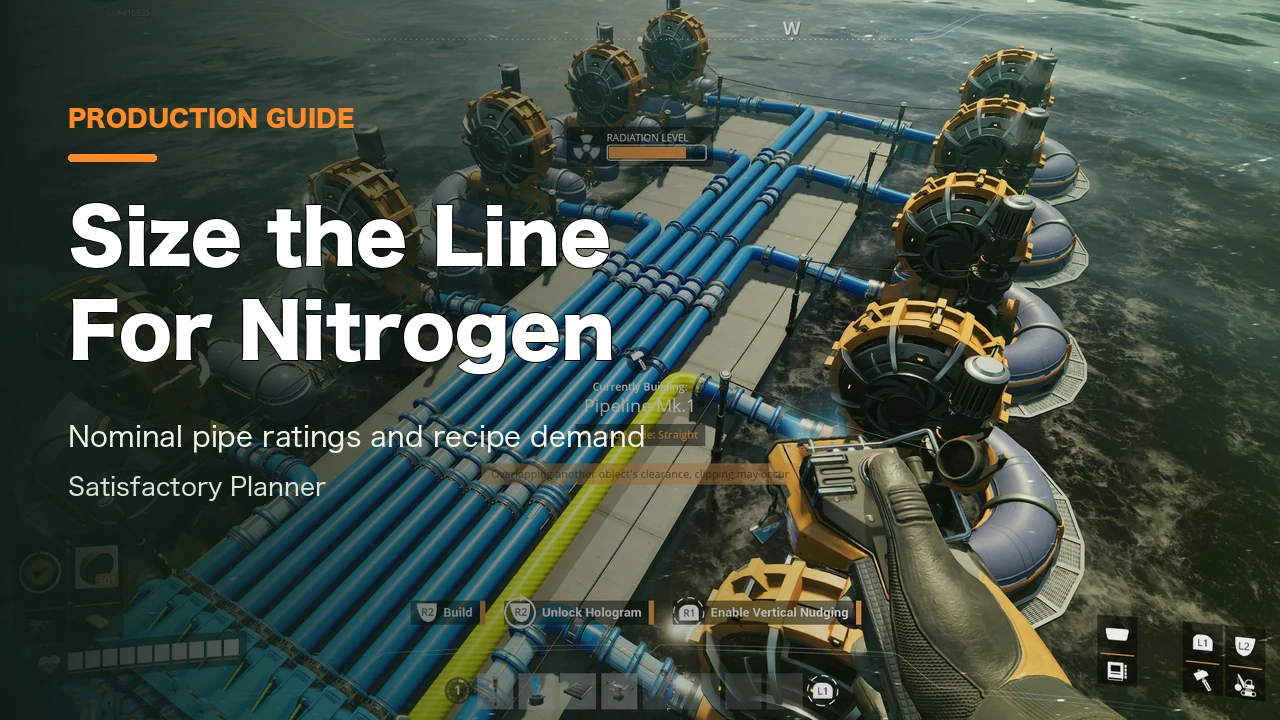 Official Satisfactory Press Kit image showing a network of in-game fluid pipes. Editorial cover title.
