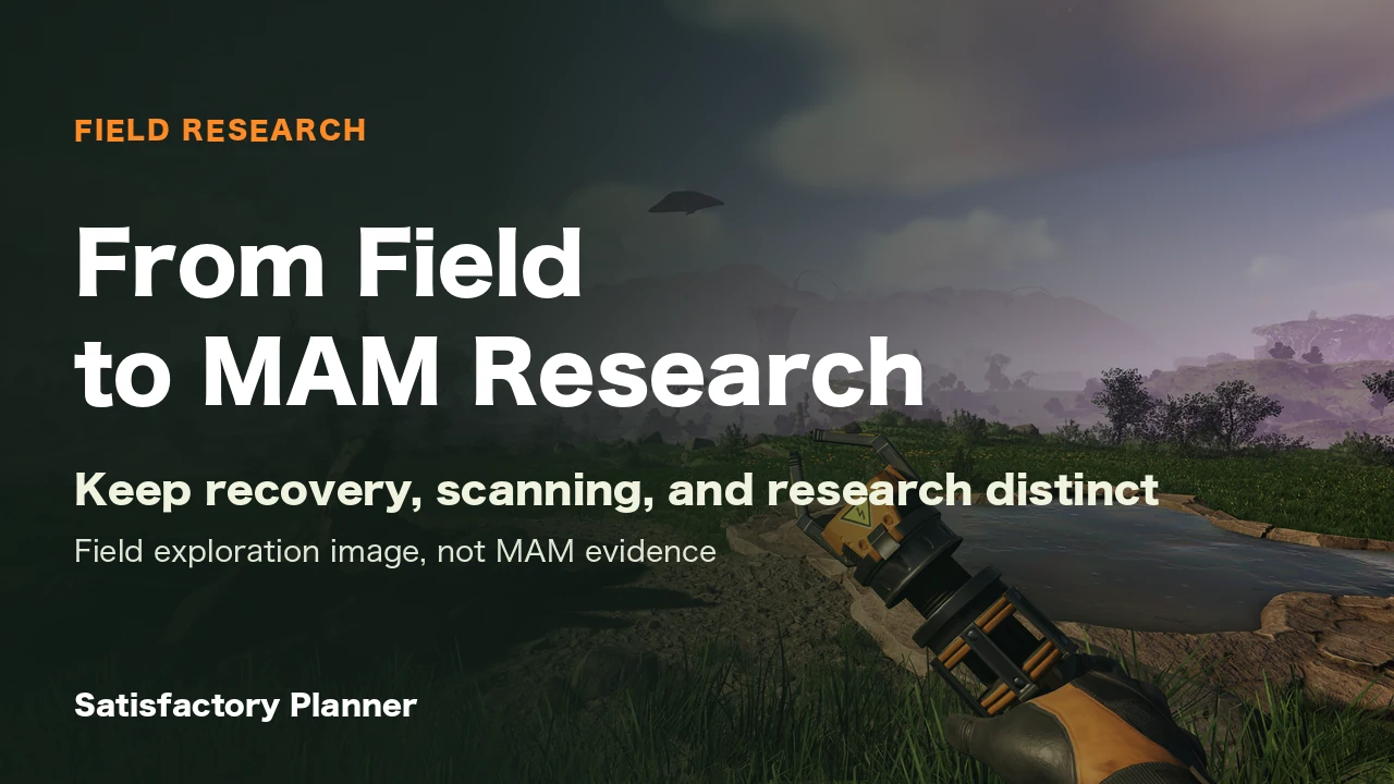 Exploration scene from the official Satisfactory Press Kit. It does not show a crash site, Hard Drive, or MAM screen; the title is editorial.