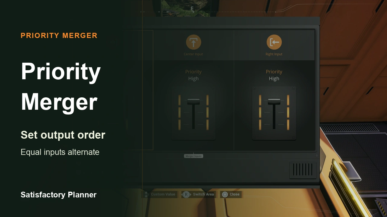 Official Update 1.1 Priority Merger settings screenshot; the editorial title panel masks the left input while Center and Right High remain visible.